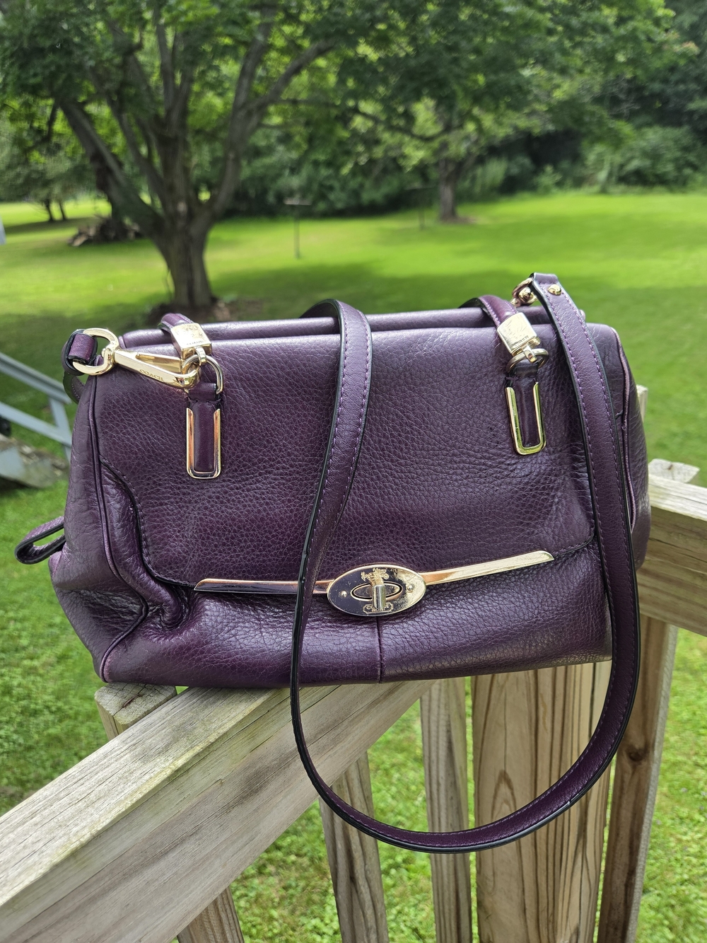 Coach Madeline-Madison East/West Leather Shoulder Bag in Plum with Gold Hardware